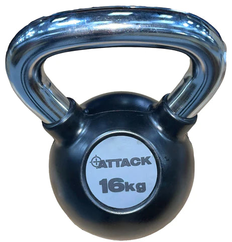 ATTACK FITNESS Chrome Handle Rubber Kettlebells- 16KG - Blue-ChipfitenessStore